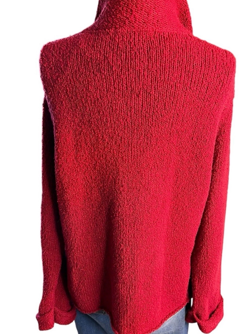 Willow Red Cotton Knit Cardigan Sweater Wood Buttons Cottagecore L Made USA E-4 - Picture 3 of 8